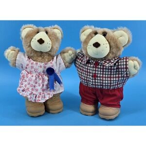Vtg 1986 Wendy's Furskins Set of 2 Bears 7" Plush Stuffed Animals Hattie Boone